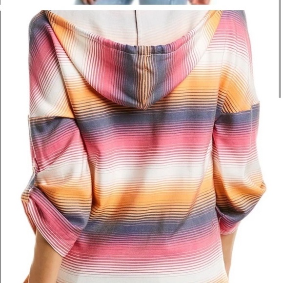 TRINA TURK STRIPED HOODIE V NECK PULLOVER TOP MULTI COLOR Size XS - Picture 3 of 16